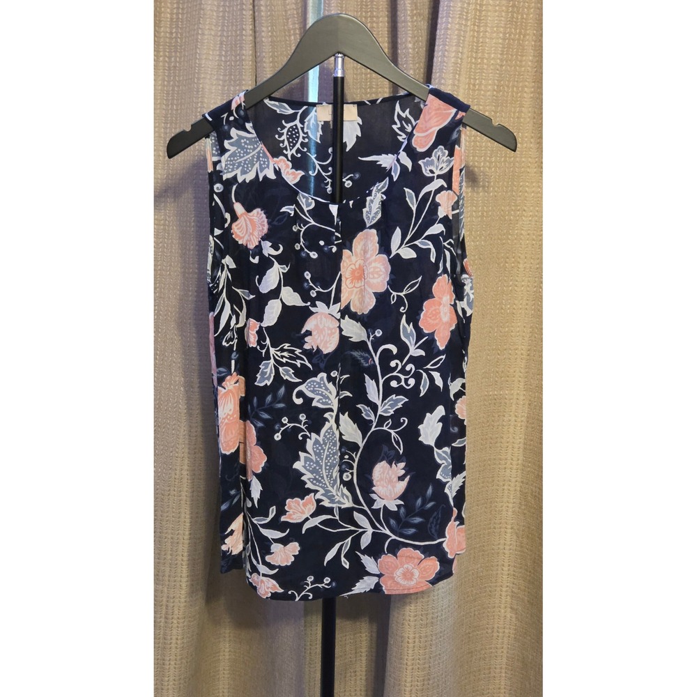 Loft Floral Print Sheer Tank Top Women's‎ Size Small Navy Pink